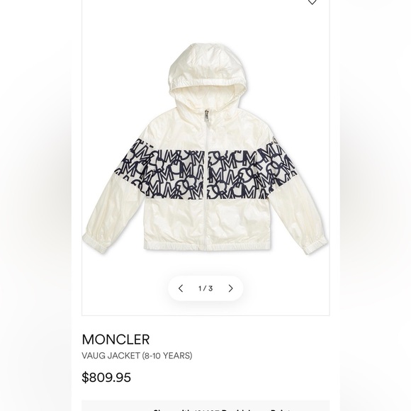 Moncler Other - Moncler 100% authentic Kids Cream and Black coats  jacket lightweight girl boy